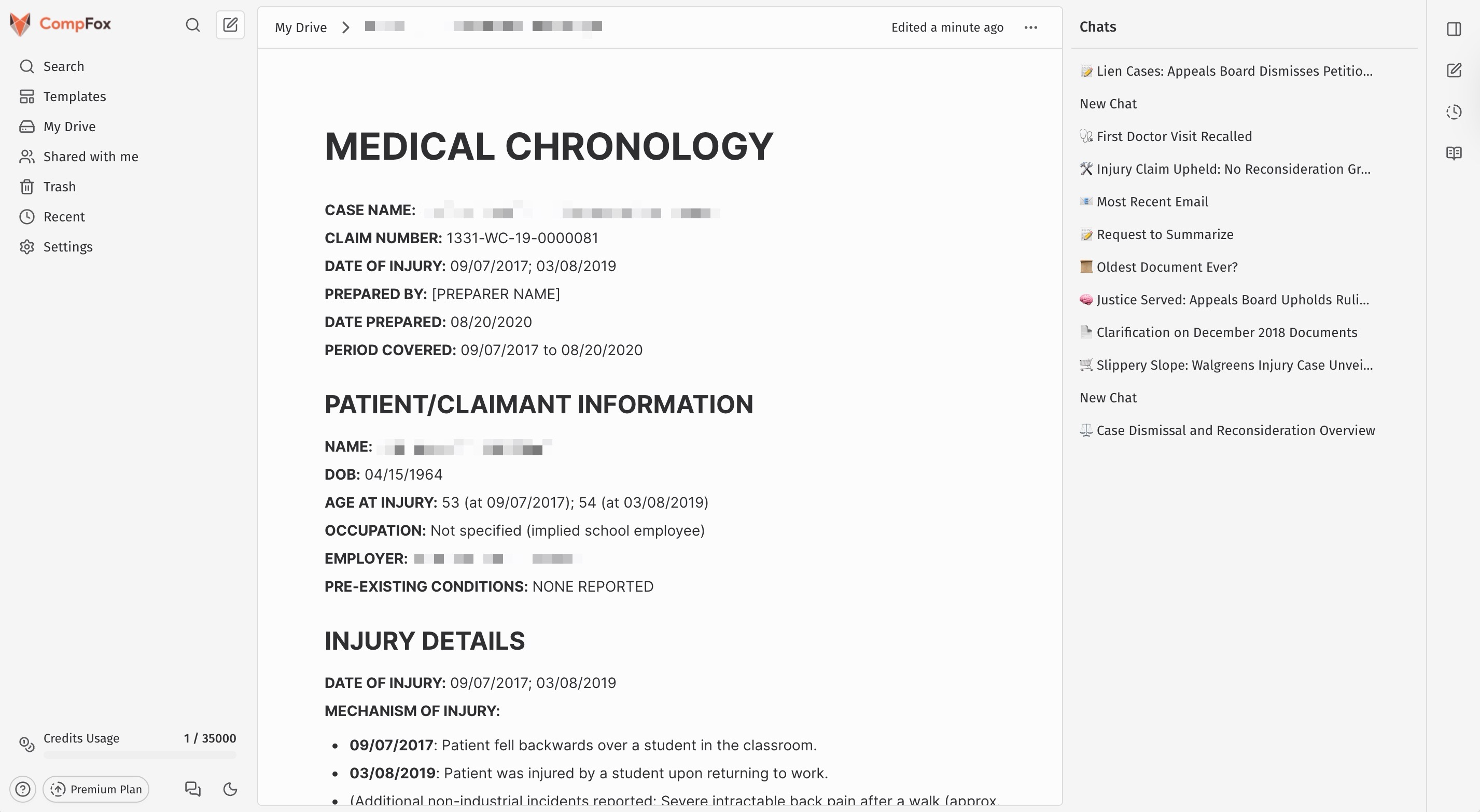screenshot of document generation workflow